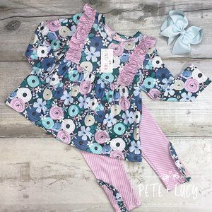 Pete + Lucy 12-18 months: Maya Floral Baby Girls 2 Piece Legging and Tunic Set